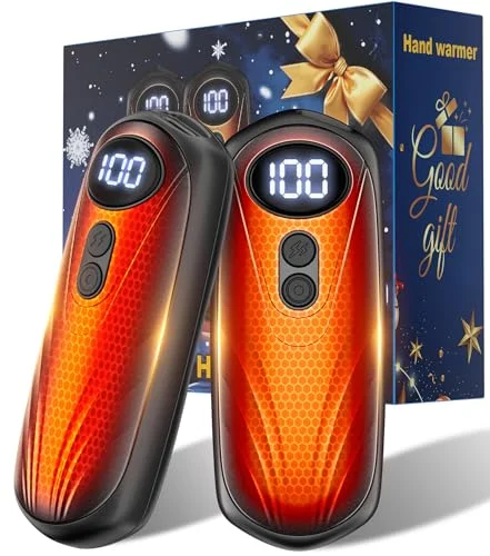 2 Pack Funaudio Rechargeable Hand Warmers - 6000mAh Electric Heater with LED Display and 5 Levels
