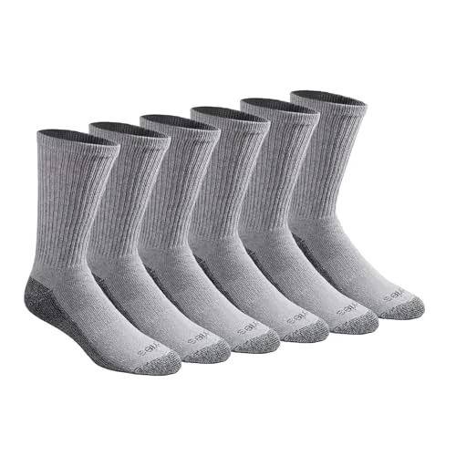 6 Pairs Dickies Men's Dri-Tech Moisture Control Crew Socks, Large, Grey