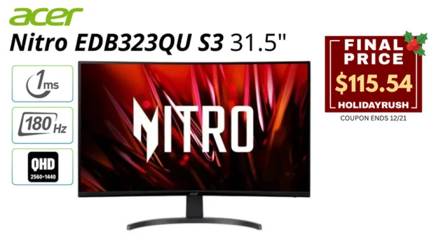 Acer Nitro EDB323QU S3 31.5" Gaming Monitor 2560x1440 180Hz 250Nit Refurbished