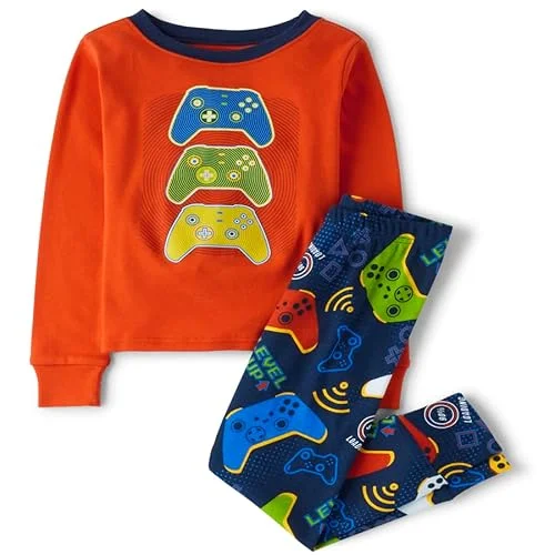 The Children's Place Boys' Long Sleeve Top and Pants Snug Fit 100% Cotton 2 Piece Pajama Set, Level Up Gamer