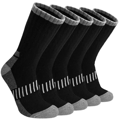 5 Pairs VoJoPi Wool Hiking Socks for Men, Thermal Winter Warm Moisture Wicking Cushioned Crew Boot Socks Size 7-12