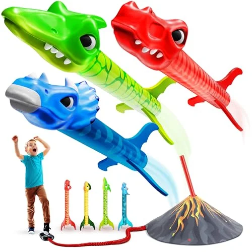 Ninja Blast Dinosaur Toy Rocket Launcher for Kids Ages 4-8 - Outdoor Toy Birthday Gift for Boys