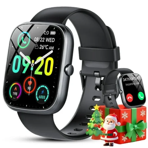 Smart Watch Fits for Android and iPhone, 1.91-inch Fitness Tracker with 100+ Sports Modes, Black