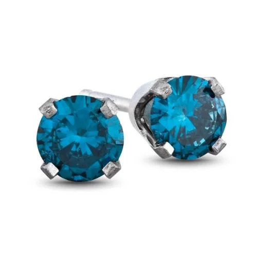 1/4 CT Blue Diamond Studs 14 Karat White Gold