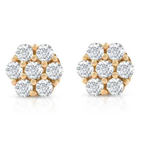 1/8 Ct Round Natural Cut Diamond Studs Women's Earrings 10k Yellow Gold