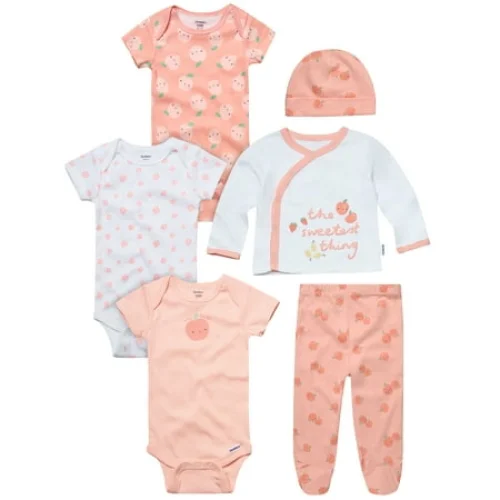 6-Piece Gerber Baby Neutral Gift Set, Newborn - 3/6 Months, Cotton Onesies and Outfit
