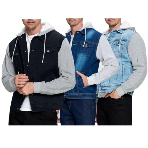 Men's Jacket Hoodie Denim Cotton Long Sleeve Hybrid Hooded Trucker Jean Jacket