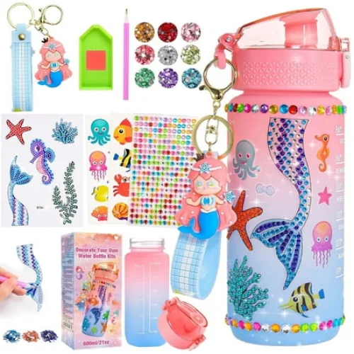 ATOPDREAM Decorate Your Own Water Bottle for Girls, Gifts for 5 6 7 8 9 Year Old Girls, Mermaid Themed Craft Kits for Girls Ages 6-8, Mermaid Painting Craft Girls Birthday Gifts