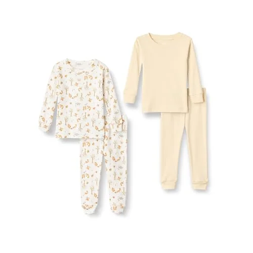 Amazon Essentials x Sofia Grainge Unisex Kids' Snug-Fit Cotton Pajamas, Pack of 2, Pale Yellow/Squirrel Picnic, 8