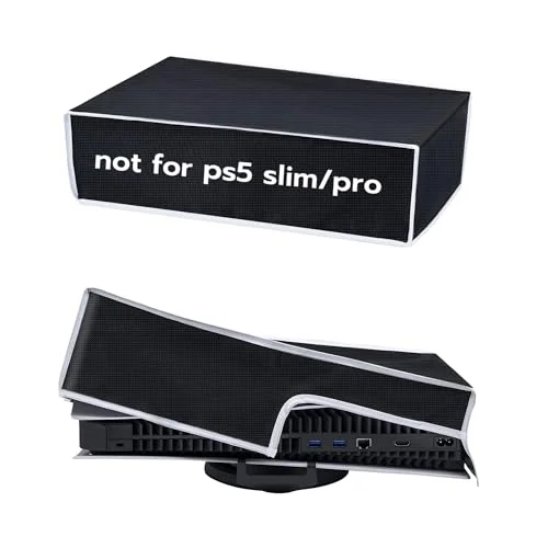 Mcbazel Horizontal Dust Cover for PS5 Console, 1680D Oxford Cloth Anti-Scratch Waterproof Dust Case with Back Cable Port for PlayStation 5 Console (NOT for PS5 Slim/Pro)- Black with White Line