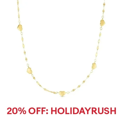 14k Yellow Gold Heart Station  (12.5x5mm)  18" Mirror Link Chain 2 grams