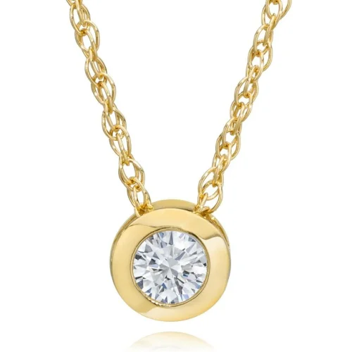 1/4Ct Round Brilliant Diamond Solitaire Bezel Pendant 14k White Or Yellow Gold