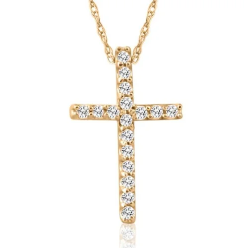 1/10 ct Diamond Cross Pendant 10K Yellow Gold (1/2 inch tall)