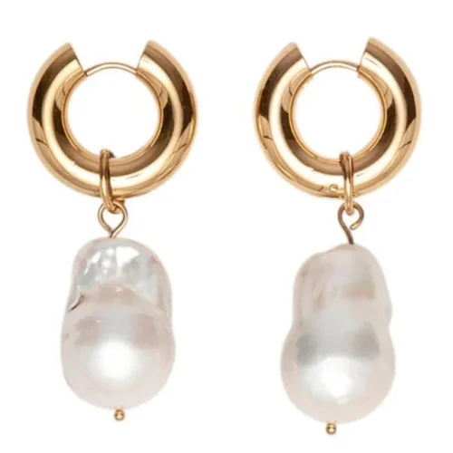 18k Yellow Gold Plated 2" Fresh Water Pearl Hoops