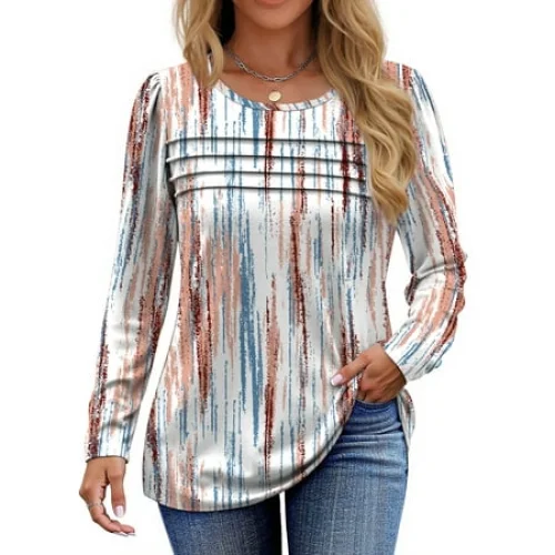 Fantaslook Long Sleeve Shirts for Women Fall Dressy Casual Blouses Fashion Pleated Tunic Tops