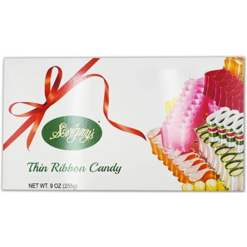 Sevigny Assorted 9 oz Ribbon Candy Gift Box - Holiday Baking Decoration and Festive Table Addition