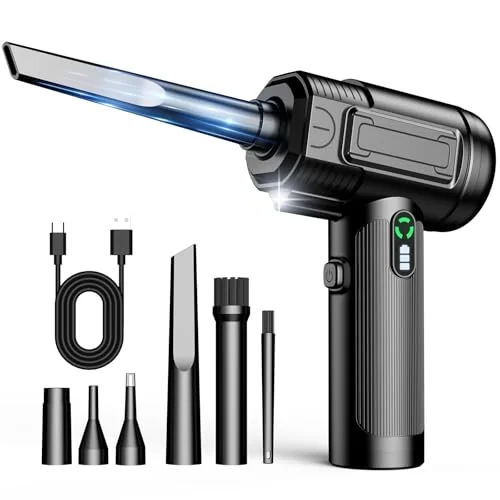 Compressed Air Duster: 100000RPM Electric Air Duster with LED Light Mini Air Blower Rechargeable Cordless Keyboard Cleaning Jet Dry Blower - Car, PC and Home Cleaning Kit Replaces Compressed Air Can