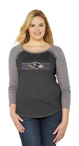 SOAG NFL Women's Curvy Triblend Long Sleeve Shirt With Bling Plus Sizes - 1X-3X