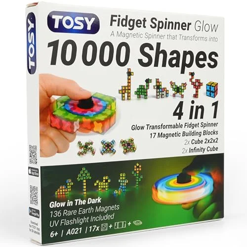 TOSY Magnet Fidget Spinner Glow - 16 Blocks, 3in1 Transformable Toy for Kids and Adults