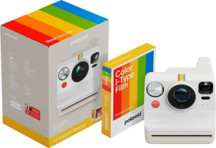 Polaroid - Now Gen 3 Instant Camera + Color Film Bundle (8 Photos) - Pebble White