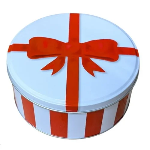 Bow and Stripe Small Round Gift Tin, Red and White, 5.88" x 2.5", 1 Count, by Holiday Time