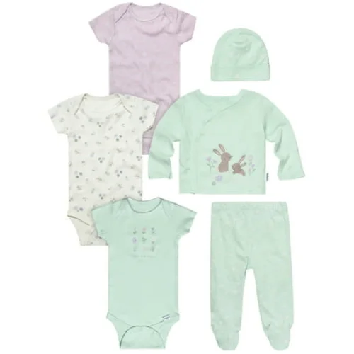 6-Piece Gerber Baby Neutral Gift Set, Newborn - 3/6 Months, Cotton Onesies and Outfit
