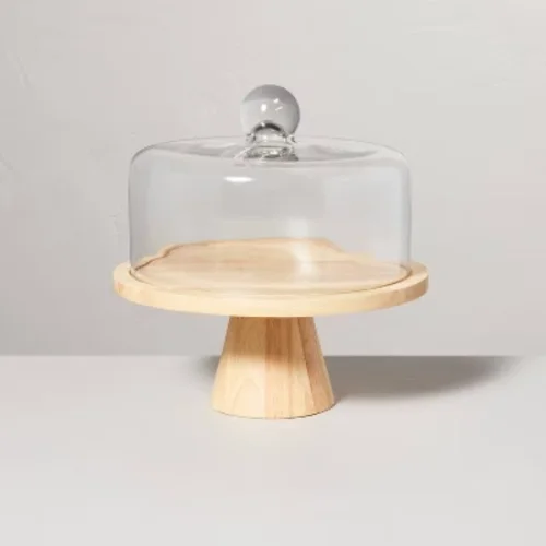 11.5" Wooden Cake Stand with Glass Cloche - Hearth & Hand with Free Shipping Available