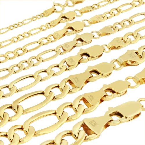 10K Real Yellow Gold Italian Figaro Link Chain Pendant Necklace, 16"-30"