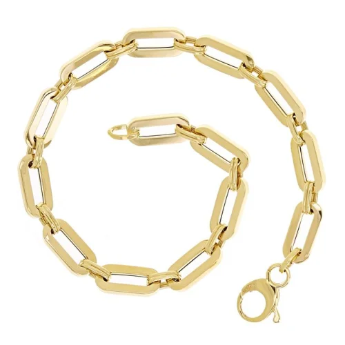 Italian 14k Yellow Gold Paper Clip Link Chain Bracelet 8.25" 5.5mm 4.7 grams