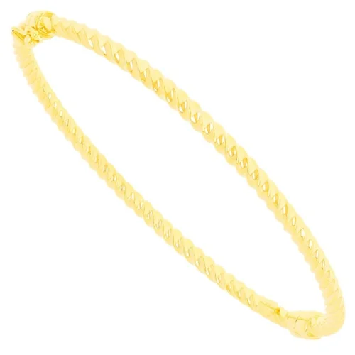 Italian 14k Yellow Gold Hollow Twisted Bangle Bracelet 7" 3mm 4.1 grams