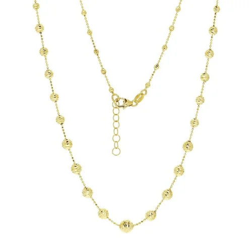 Italian 14k Yellow Gold Diamond Cut Graduated Ball Bead Necklace 18" 4.6 grams