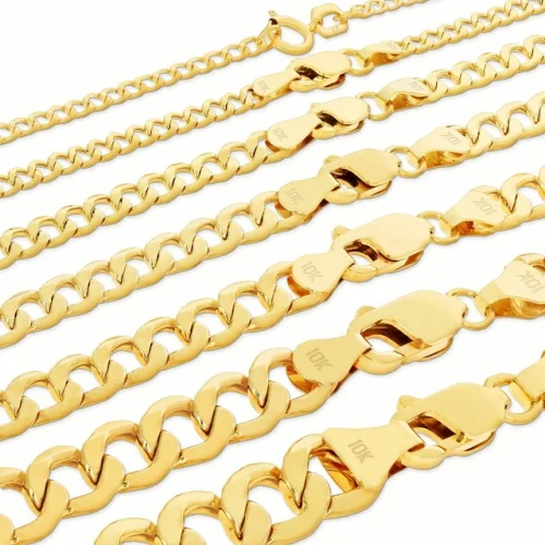 10K Yellow Gold 2mm-7.5mm Curb Cuban Chain Link Necklace or Bracelet 7-30 Inches