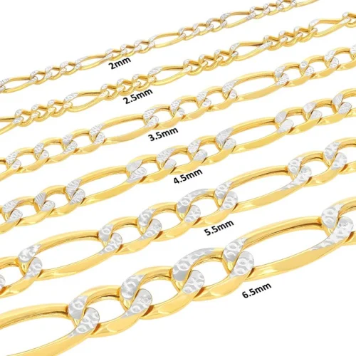 10K Yellow Gold Diamond Cut Figaro Pave Chain Necklace Bracelet 7"-30"