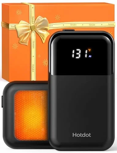Hotdot Hand Warmers Rechargeable 2 Pack, 4 Heat Levels (104&ndash;131&deg;F), Real-Time Temp & Battery Display, Electric Hand Warmers, Fast Heating, Fits in Gloves/Pocket, Gifts for Women & Men