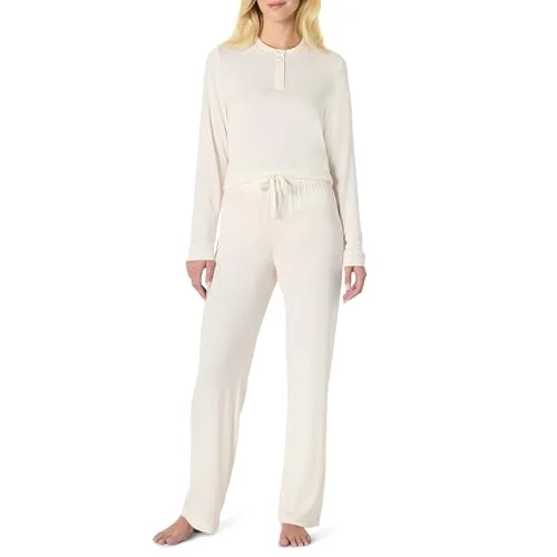 Amazon Essentials x Sofia Grainge Women's Long Sleeve Henley Pajama Set, Ivory, Medium