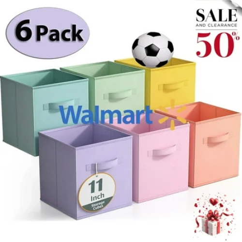 6 Pack 11 Inch Collapsible Fabric Storage Cubes for Closet, Toys, Books, and Shelves