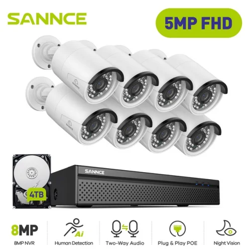 SANNCE 8CH 8MP 4K NVR 5MP Audio POE IP Security Camera System Motion Detection