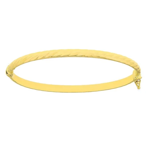 Italian 14k Yellow Gold Polish Rope Design Hollow Oval Bangle Bracelet 7" 3.8mm