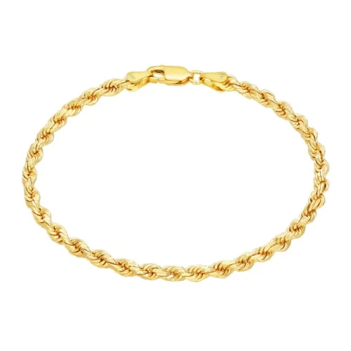14K Yellow Gold 2.5mm Diamond Cut Rope Chain Link Bracelet Mens Womens 7" 8" 9"