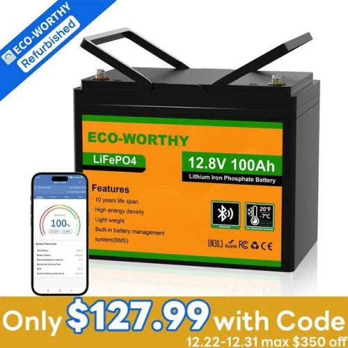 ECO-WORTHY 12V 100AH LiFePO4 Lithium Battery with Bluetooth Monitoring for RV Solar Panel