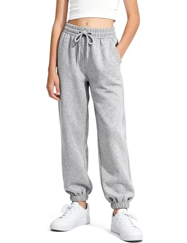 BOOPH Girls Fleece Sweatpants Kids Winter Athletic Joggers Clothes for Teen Girls Gray 11-12 Years