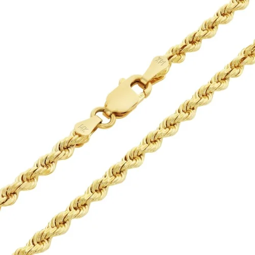 14K Yellow Gold 2mm Italian Diamond Cut Rope Chain Necklace Mens Women 16"-30"
