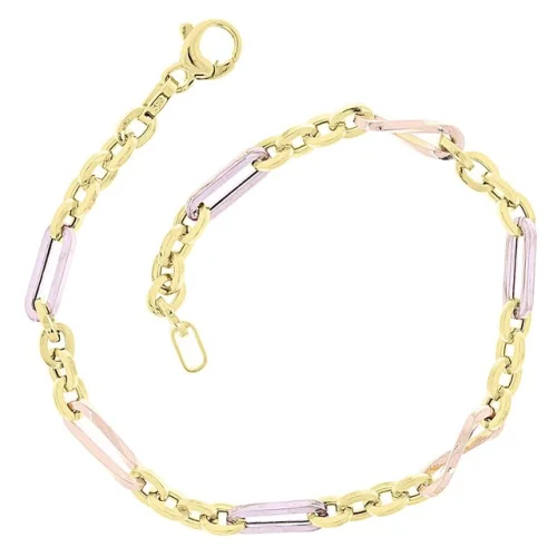 Italian 14k Two Tone Gold Oval Eternity Paper Clip Bracelet 7.5" 4mm 4.3 grams