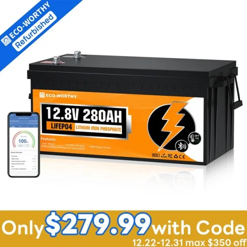 ECO-WORTHY 12V 280Ah Bluetooth LiFePO4 Lithium Battery Certified Refurbished