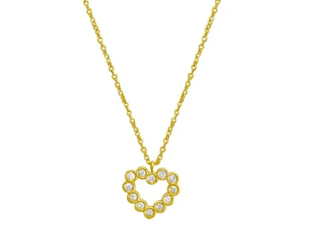 14k Yellow Gold .05ctw Diamond HEART  LOVE CHARM PENDANT with 16"-18" Chain