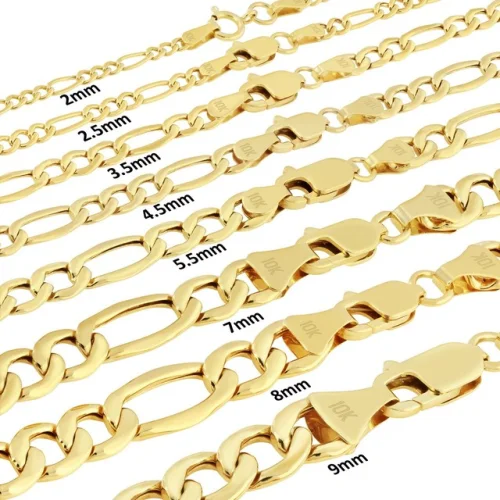 10K Yellow Gold 2mm-9mm Italian Figaro Chain Necklace Bracelet Men Women 7"- 30"
