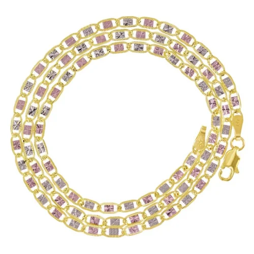 Italian 14k Tri-Color Gold Diamond Cut Valentino Chain Necklace 18" 2.6mm 4.3g