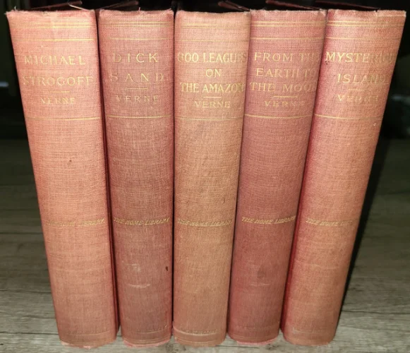Set of 5 Jules Verne HC ca 1910 Mysterious Island Amazon Earth to Moon Dick Sand
