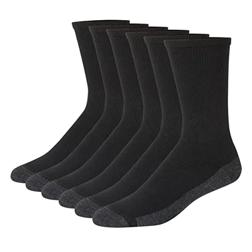 6-Pair Hanes Men's Max Cushion Crew Socks, Black/Grey, US Size 6-12