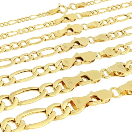 14K Yellow Gold Figaro Chain Italian Link Necklace Men Women 16"-30"